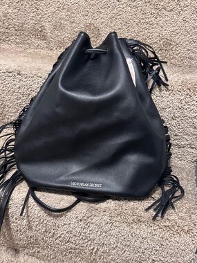 BNWT Victoria's Secret faux leather fringe drawstring bucket bag backpack